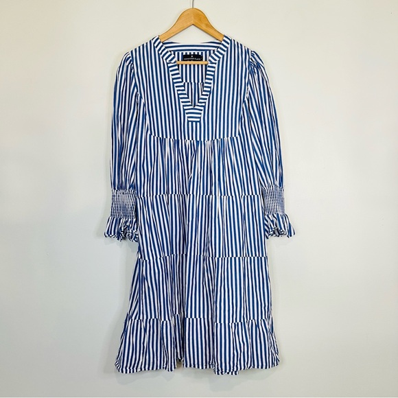 Tuckernuck pomander place Blue and White Stripe Cotton Poplin Kenzo Dress size L - Picture 2 of 5